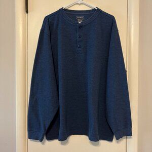 L.L. Bean Men's L/S Unshrinkable Mini-Waffle Henley Tee Shirt Top XXL/2XL Blue